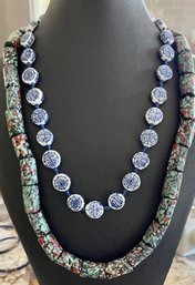 Vintage Hand Made Bead Strand And Blue Chinese Porcelain Beads