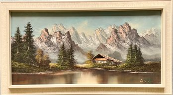 Large Original Oil On Canvas Mountain Landscape Signed In Frame