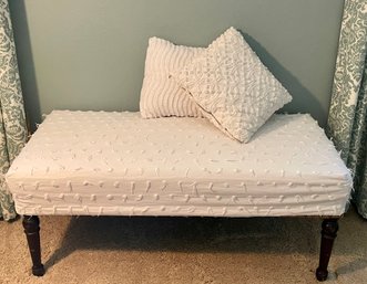 Darling Vintage White Chenille Slip Covered Bench With 2 Matching Pillows