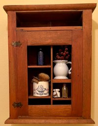 Antique Wood Wall Apothocary Wash Room Cabinet - Old Spice Shaving Mug - Brushes & Razors - Medicine Bottles