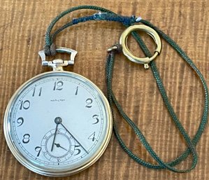Hamilton 14K Gold Filled Pocket Watch With Woven Ring Cord