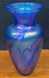 Robert Held Iridescent Pulled Feather Art Glass Vase