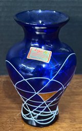 Joska Design Waldglashutte Bavaria Cobalt Blue And Gold Art Glass Vase