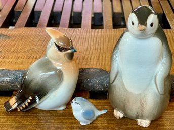 Lomonosov USSR Waxwing Bird Porcelain Figurine, USSR Penguin Figurine, Blue Bird USSR