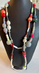 2 Mixed Media Clay  - Glass And Coral Necklaces