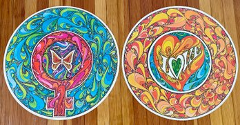 (2) 1960's Round Psychedelic Love And Butterfly Wall Posters