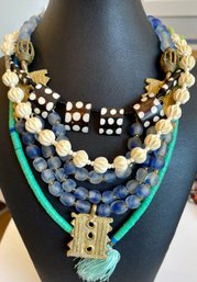 African Bone Bead Polka Dot, Glass Bead And Metal, Carved Bead, And Heishi Bead Necklaces