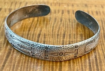 Vintage Sterling Silver Wohelo Camp Fire Girls Hammered Cuff Bracelet Arts & Crafts Period -20.4 Grams