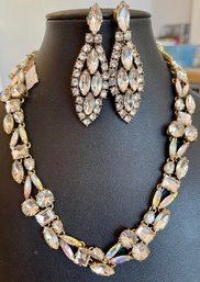 Vintage J Crew Aurora Borealis Rhinestone Necklace With Matching Earrings And Original Tag