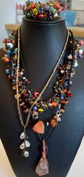 Necklaces - Art Glass Bead, Carnelian, Quartz, Copper Stone, With Matching Bracelet