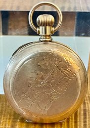 1800's Elgin Pocket Watch 3639104 With Dueber Anchor Gold Plate Case 1389757 Etched Flowers