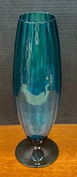 15' MCM Art Glass Ribbed Vase Aquamarine