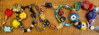 Lot Of Art Glass And Foil Bead Bracelets