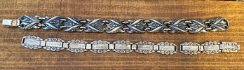 Antique 830 Silver Link Bracelet & Sterling Silver Forget Me Not Bracelet (as Is) - Total Weight 32.9 Grams