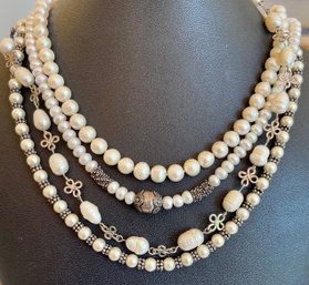 Freshwater And Faux Pearls With Sterling Silver Bead Necklaces