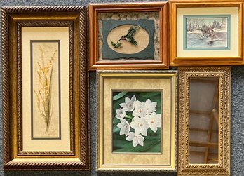(5) Small Framed Decor Prints And Mirror - Kati Hummingbird, Geese, Floral, And More