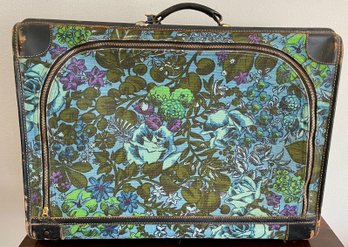 Fabulous 60's Boho Floral Suitcase With Black Leather Trim