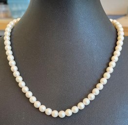 14k Gold And Akoya Pearl Necklace With Safety Latch In Original Box, Grey Pearl With 14k Gold Clasp Pendant