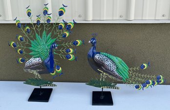 Pair Of Collection ETC. Metal Peacocks