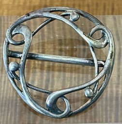 Ola Ma Gorie Sterling Silver Vintage OMG Art Nouveau Celtic Circle Brooch - Scarf Brooch - 12.3 Grams
