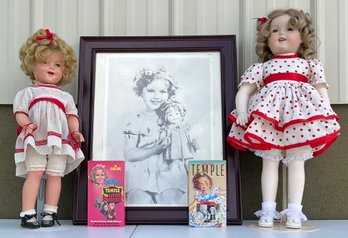 Vintage Shirley Temple Lot - (2) Dolls, Framed Poster, And (2) VHS