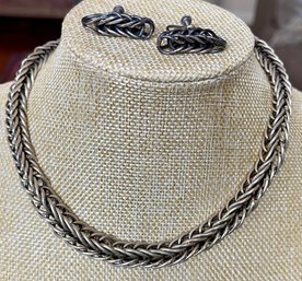 Vintage Taxco Mexico 980 Sterling Silver 15 Inch Chain Necklace & Matching Earrings - Total Weight 89.4 Grams