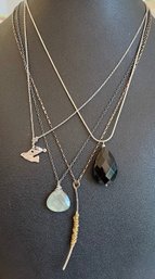 (4) Sterling Silver Necklaces - Moonstone, Facetted Bead, Wire Wrap, Bird Pendant