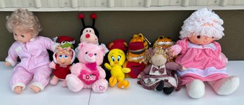 Assorted Dolls And Stuffed Animals - Playmates, Garfield, Kermit, And More