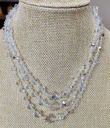 Vintage 3 Strand Graduated Crystal Aurora Borealis 15' Necklace