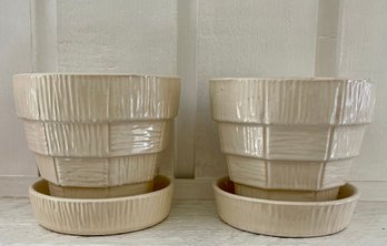 Pair Of Vintage McCoy Pottery Patchwork 6.5' White Plant Pots