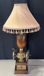 Vintage Hand Made Wood And Brass Coffee Grinder Table Lamp With Real Coffee Beans