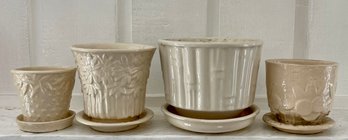 4 Vintage McCoy Pottery Planter Pots - Sand Dollar - Bamboo - Daisies (as Is) & Hobnail