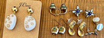 Vintage Earrings - J Crew, Enamel And Stone, Freshwater Pearl And Moonstone (as Is),And More