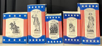 (5) American Porcelain By McCormic  The Patriots Decanters In Original Boxes