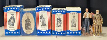 (7) American Porcelain By McCormic  The Patriots Decanters  - (5) In Original Boxes
