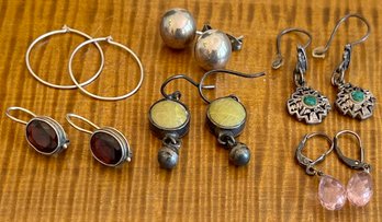 Vintage Sterling Silver Earring Lot - Garnet, Amethyst, And More