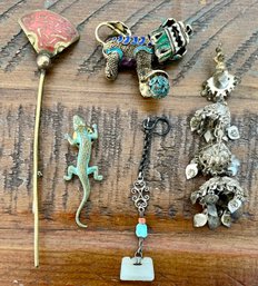 Enamel And Sterling Vermeil Foo Dog, Brass Enamel Pin, Brass Lizard, And More