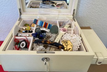 (2) Pottery Barn Jewelry Boxes With Key And Jewelry - Bakelite Barret, Seed Bead, Pins, New Balance Watch, Etc