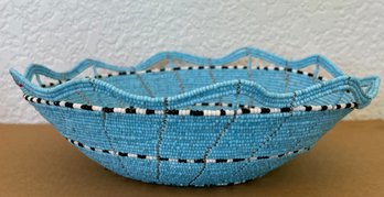 Hand Made Metal And Seed Bead Bowl