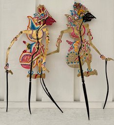 Pair Of Antique Wayang Kulit Indonesia 18' Shadow Puppets