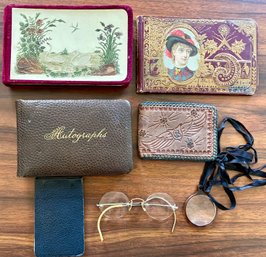 1884, 1889, And 1911 Autograph Books, Antique Gold Filled Eye Glasses, Monocle, And More