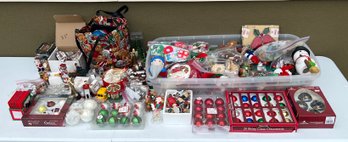 Large Christmas Decor Lot - Resin Glass And Clear Ornaments, Stocking Hooks, And More