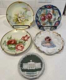 (5) Vintage And Antique Hand Painted Plates - White House, Victorian Lady, Angelica Rose, Jasperware