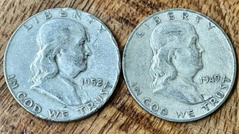 2 Benjamin Franklin Silver Half Dollar Coins - 1949 & 1952