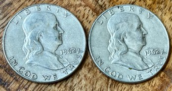 2 Benjamin Franklin Silver Half Dollar Coins - 1962