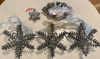 (3) Metal And Seed Bead Holiday Candle Holders - (2) IOB