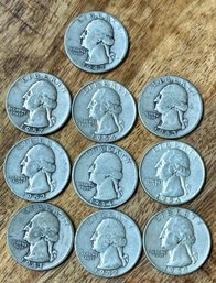 10 Silver Quarter Coins 1934 - 1959