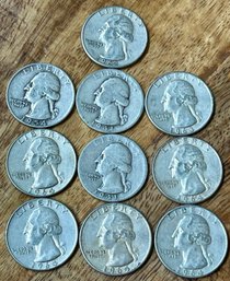 10 Silver Quarter Coins - 1941 - 1964