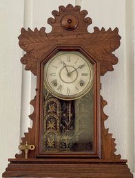 Antique E Ingraham Carved Gingerbread Parlor Mantle Clock With Key