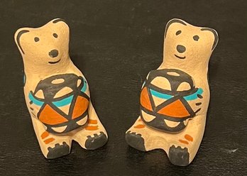 Pair Of C. Chavez Jemez Miniature Pottery Bears